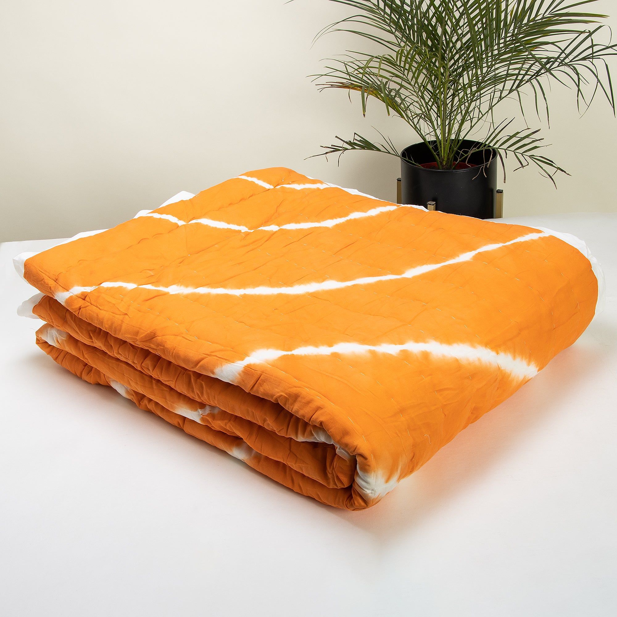 Premium Orange Tie and Dye Pure Cotton Jaipuri Quilt